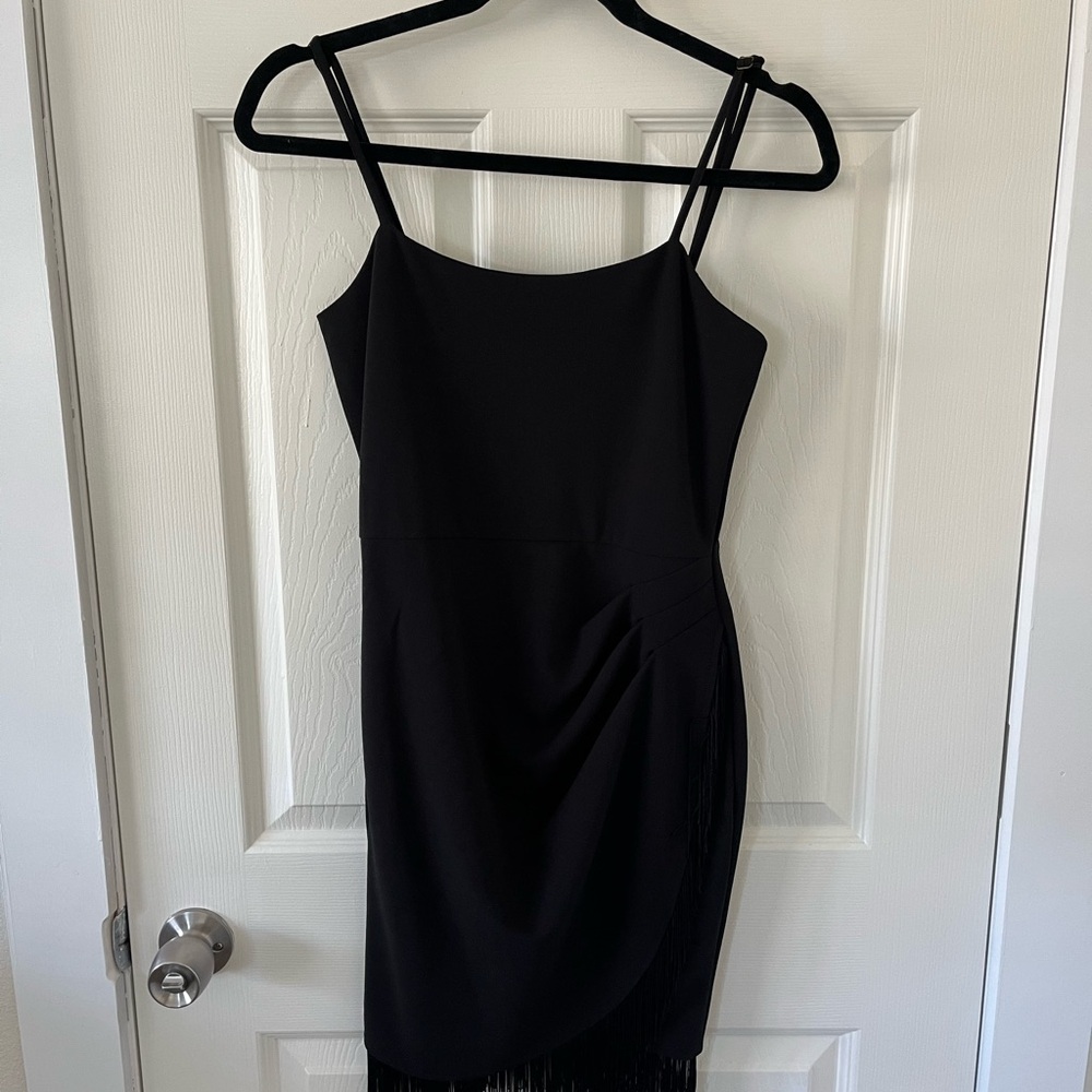 Chic Black Mini Dress with Fringe Detail